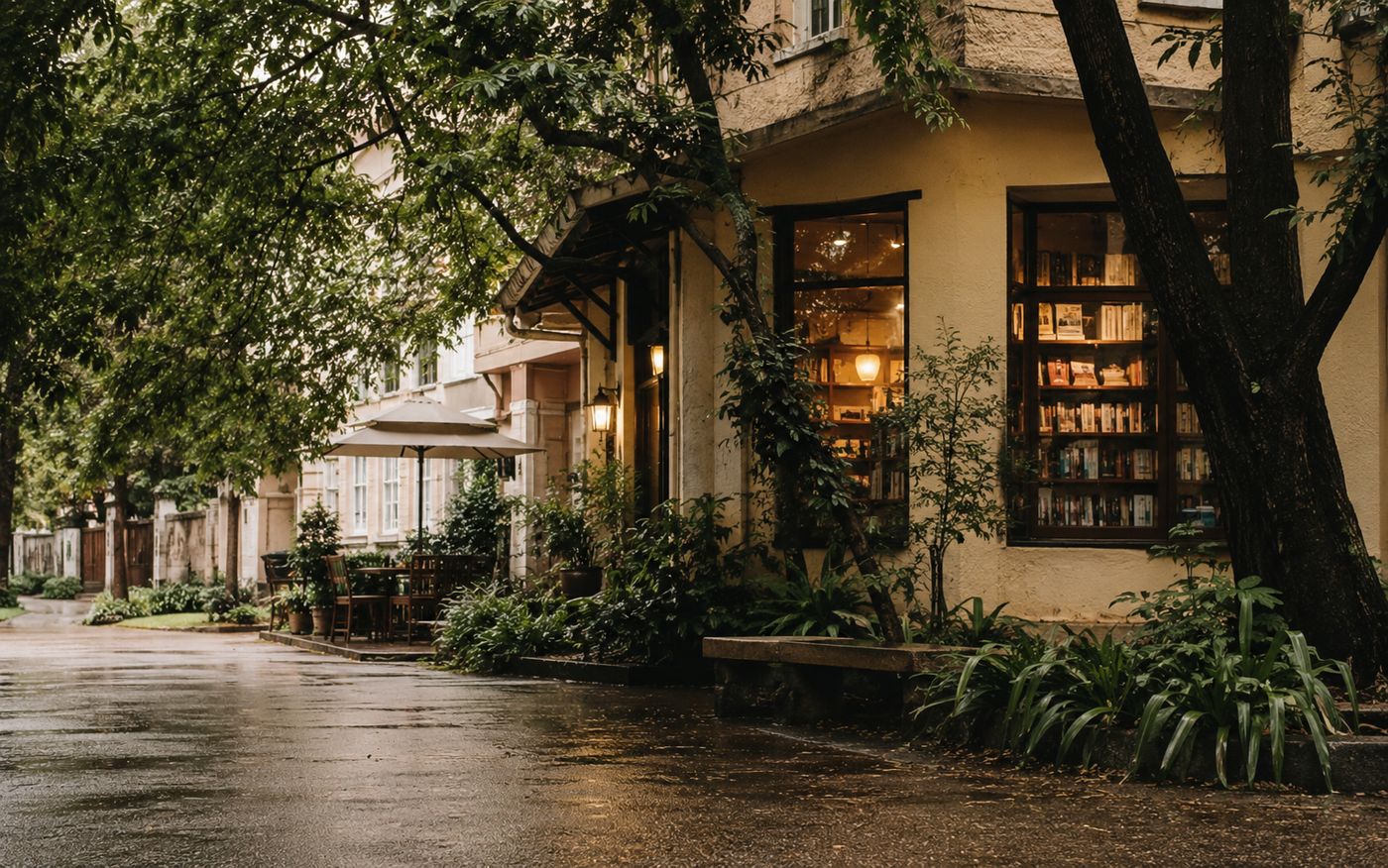 Bengaluru leafy neighbourhood with an independent bookstore-like frontage